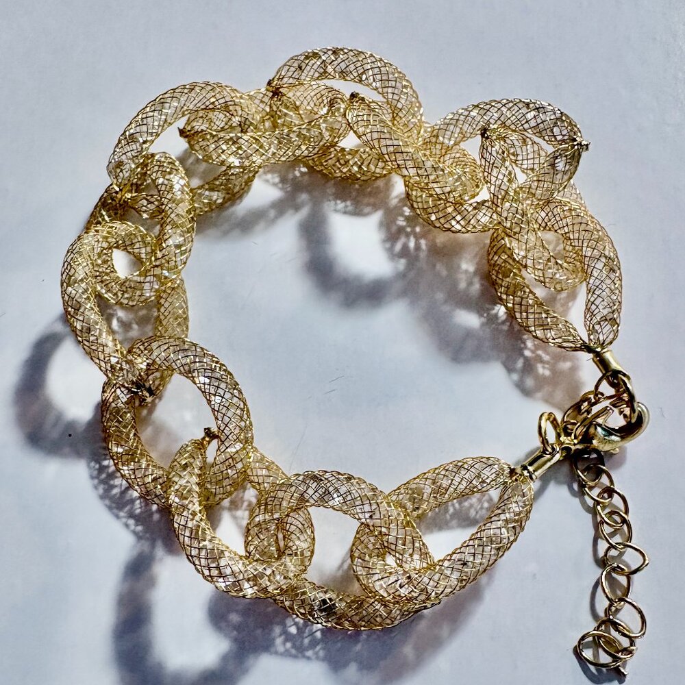 Gold-tone Mesh Big Chain Link Bracelet